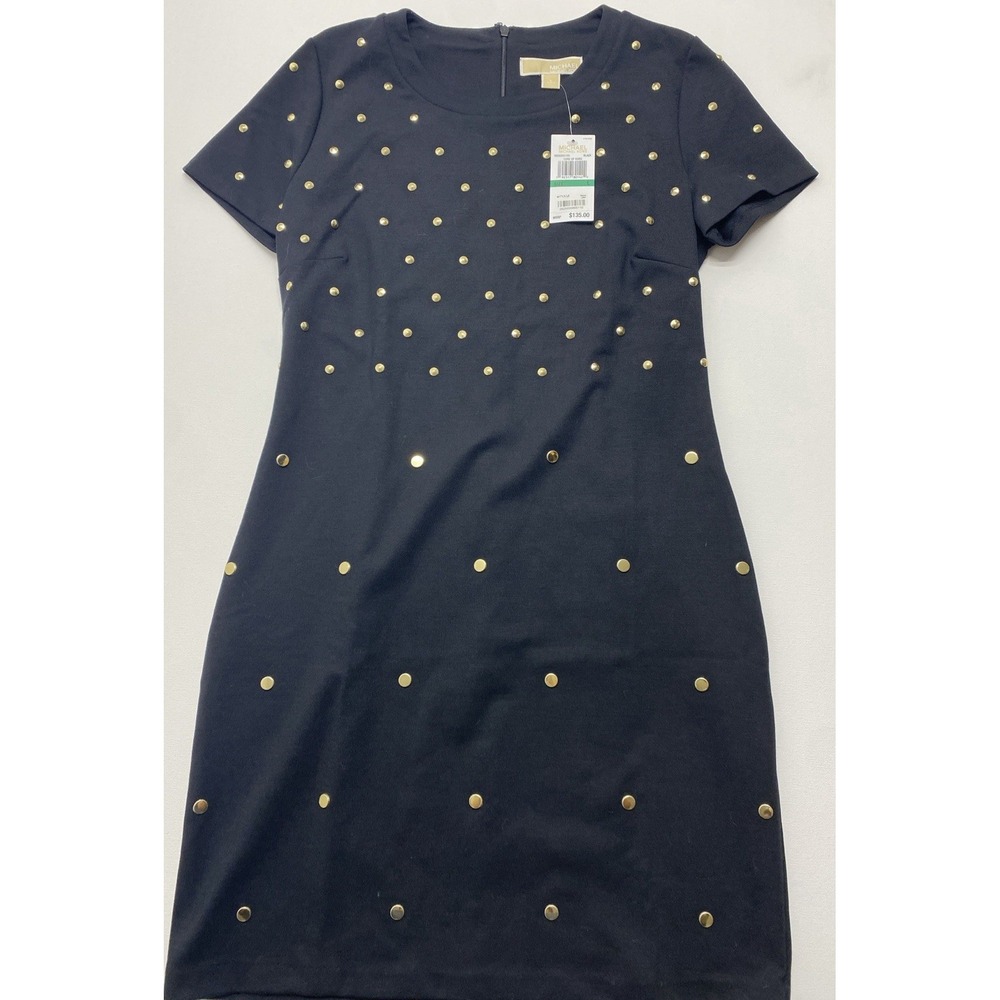 Michael Kors Black w/Gold Studded Sheath Dress. NWT. Size Large